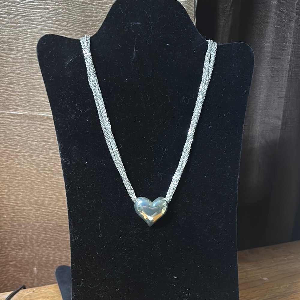 Avon Puffy Heart Necklace with 10 Silver Tone Strands - RARE!!